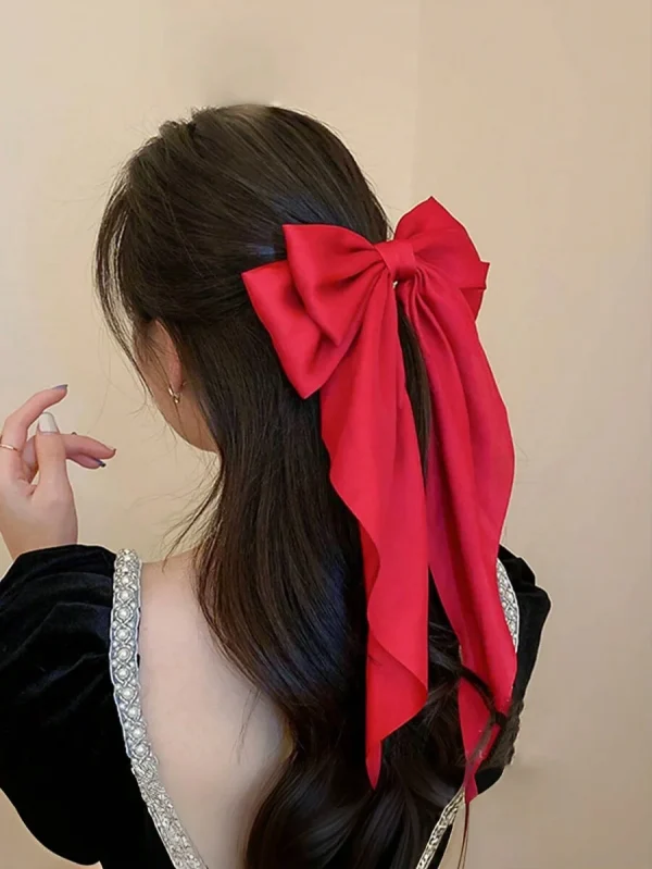 Elegant Red Bow Hair Clip | Satin Streamer Design - Image 6