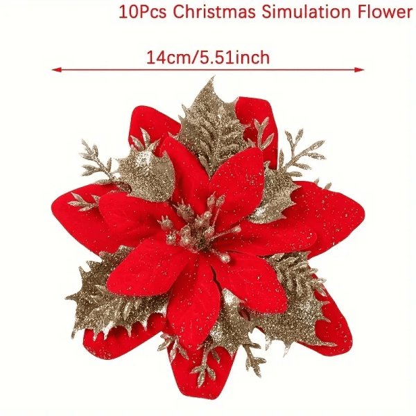 Gold & Red Glitter Poinsettias | Holiday Decorations - Image 5