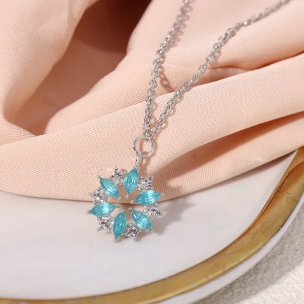 Sky Blue Snowflake Necklace | Elegant Gift Jewelry - Image 3