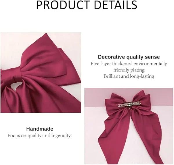 Elegant Red Bow Hair Clip | Satin Streamer Design - Image 17