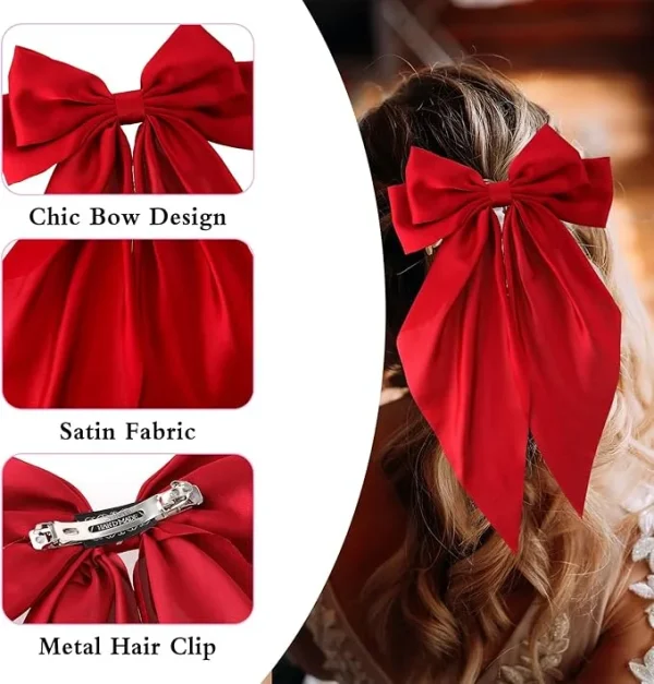 Elegant Red Bow Hair Clip | Satin Streamer Design - Image 16