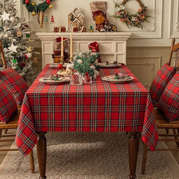 Plaid Christmas Tablecloth | Red & Green Holiday Decor - Image 4