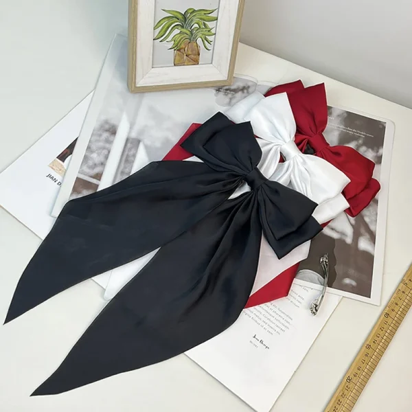 Elegant Red Bow Hair Clip | Satin Streamer Design - Image 13