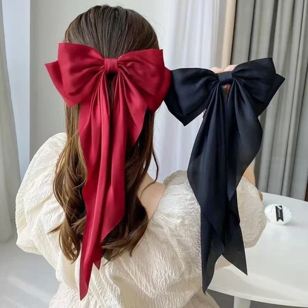 Elegant Red Bow Hair Clip | Satin Streamer Design - Image 4