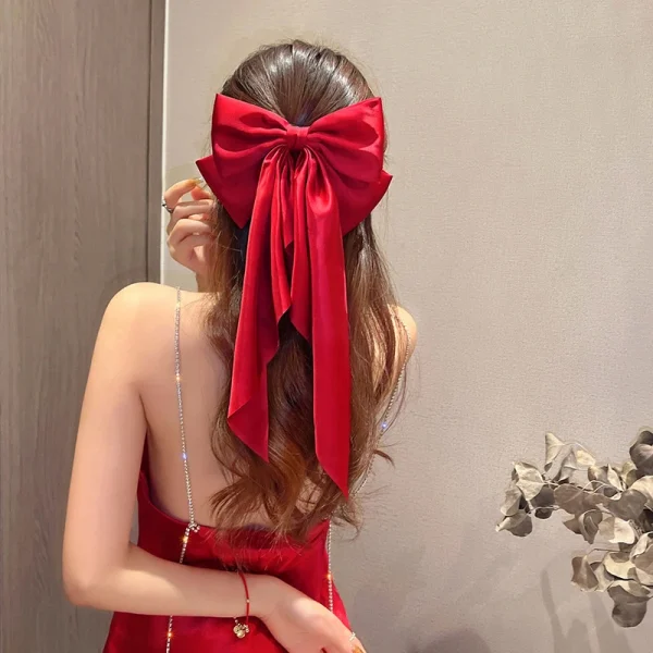 Elegant Red Bow Hair Clip | Satin Streamer Design - Image 5