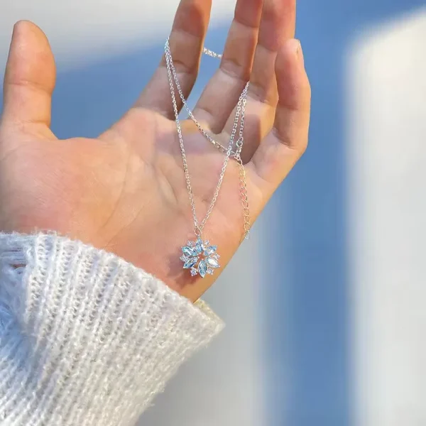 Sky Blue Snowflake Necklace | Elegant Gift Jewelry - Image 6