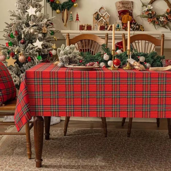 Plaid Christmas Tablecloth | Red & Green Holiday Decor - Image 2