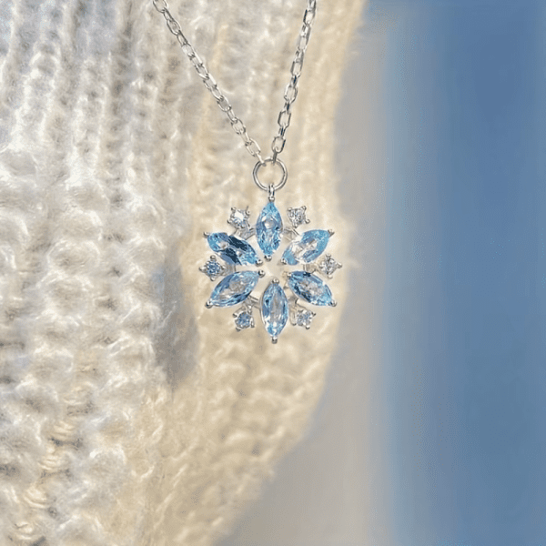 Sky Blue Snowflake Necklace | Elegant Gift Jewelry - Image 4